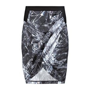 Helmut Lang | Cellophane Print Draped Silk Skirt